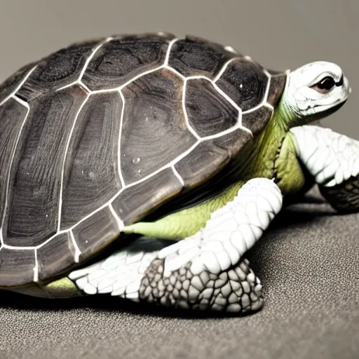 Prompt: A turtle with white wings instead od it's legs, realistic, close up, 8k, ultra high detail.