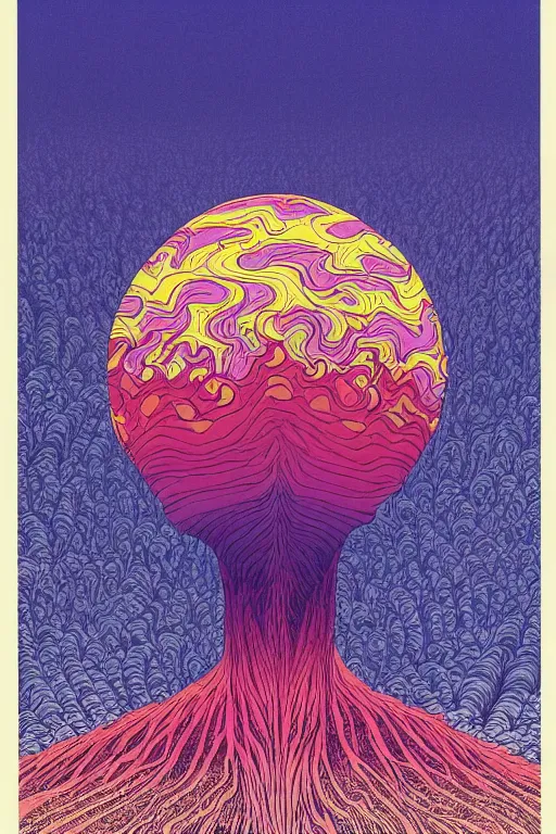 Image similar to a tab of LSD acid melting into a surreal psychedelic hallucination, screenprint by kawase hasui, moebius and dan hillier, colorful flat surreal design, hd, 8k, artstation