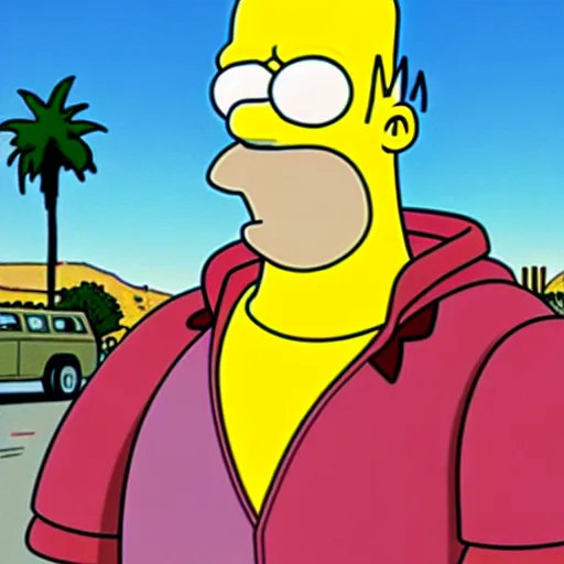 Image similar to homer simpson in a gta v cover art by stephen bliss