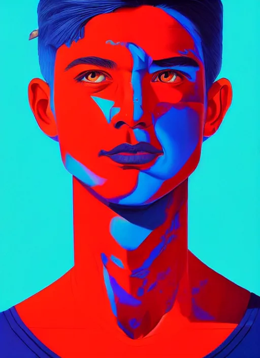 Image similar to red and blue color theme, beautiful hyperrealisitic portrait of burning police officer, tristan eaton, victo ngai, artgerm, rhads, ross draws