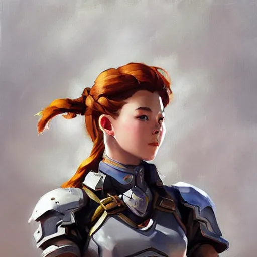 Image similar to greg manchess portrait painting of armored aloy as overwatch character, medium shot, asymmetrical, profile picture, organic painting, sunny day, matte painting, bold shapes, hard edges, street art, trending on artstation, by huang guangjian and gil elvgren and sachin teng