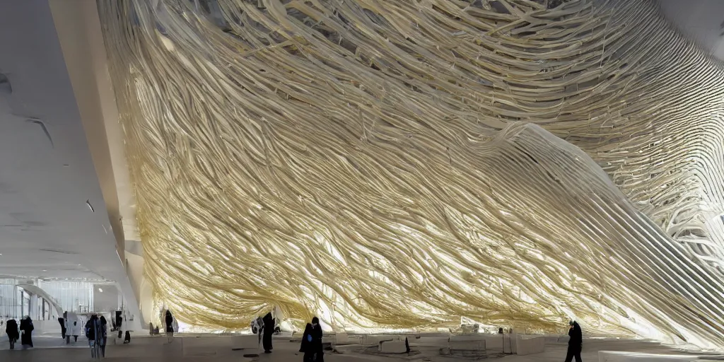 Prompt: knitting gold zaha hadid architecture