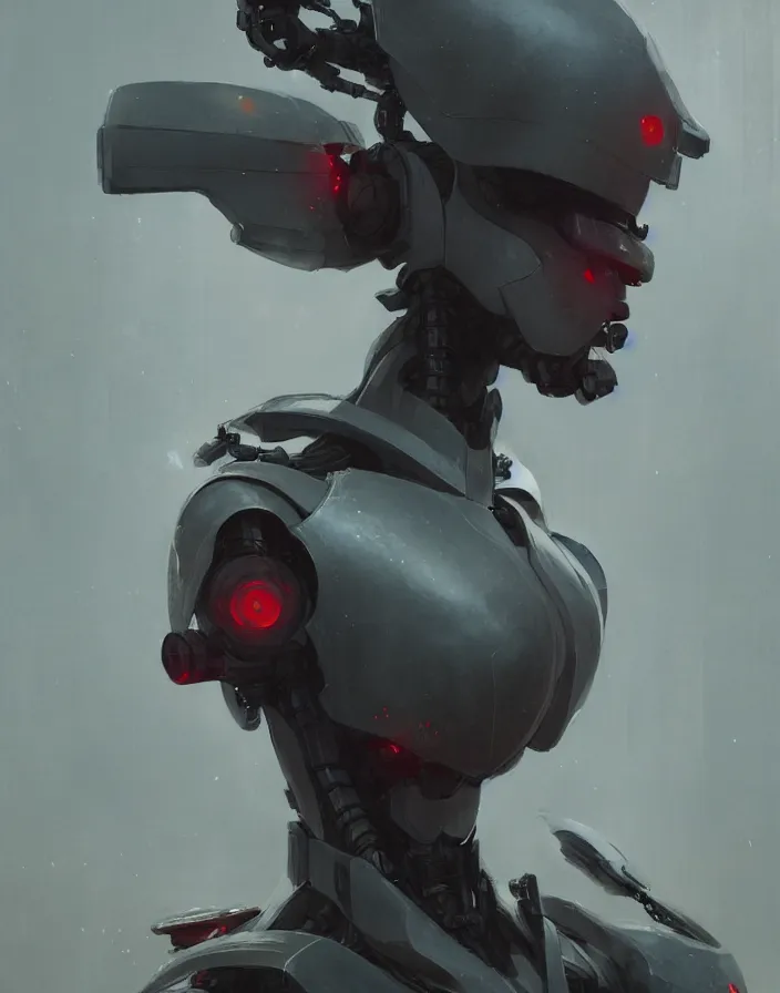 Image similar to portrait of a geisha robot by greg rutkowski and ruan jia, mecha, washed colors, dark, gloomy, matte painting, unreal engine 5