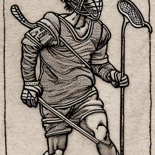 Image similar to lacrosse player, highly detailed, 8k, intricate, Albrecht Durer style