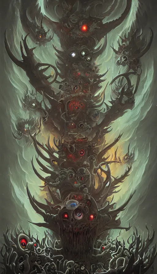 Image similar to a storm vortex made of many demonic eyes and teeth, by peter mohrbacher