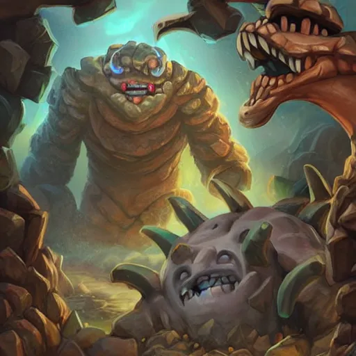 Image similar to ((((giant rock elemental golem monster)))), dust and rock theme, hearthstone art style, epic fantasy card game art