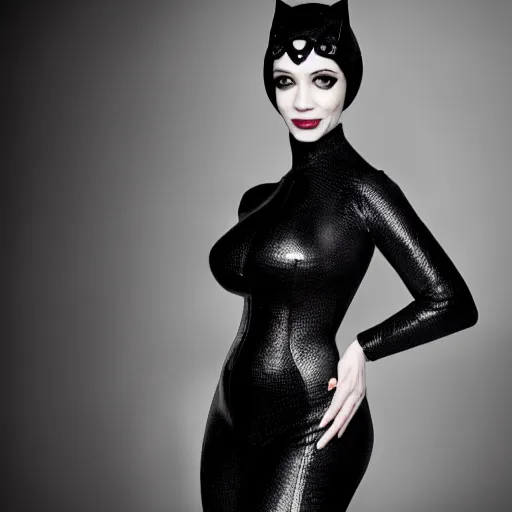 Prompt: Fully-clothed full-body portrait of Christina Hendricks as catwoman, XF IQ4, 50mm, F1.4, studio lighting, professional, 8K