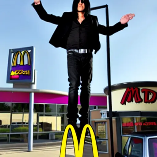 Prompt: criss angel mindfreak levitating over mcdonalds