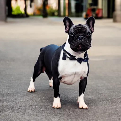 Image similar to a photo of french bulldog wearing a business suit, photorealistic, nikon d 7 8 0, high definition, sharp focus, bokeh, smooth, highly detailed, ap photography