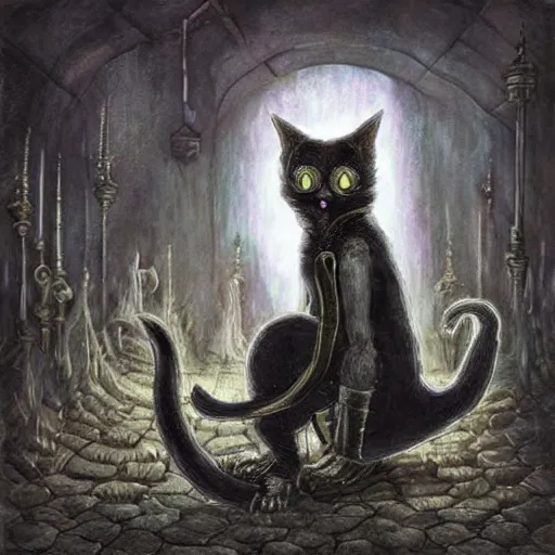 Prompt: cat as a dark souls boss in surrealism art style