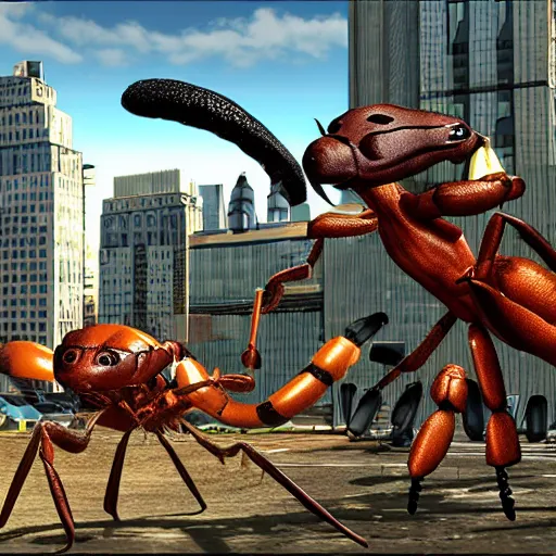 Image similar to giant ant attacking new york, edf, earth defense force