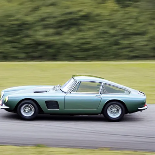 Prompt: a 1 9 6 2 ferrari 2 5 0 gt berlinetta lusso driving on a racetrack