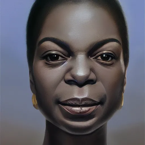 Prompt: of an ultradetailed beautiful portrait panting of nina simone, front view, oil painting, by ilya kuvshinov, greg rutkowski and makoto shinkai