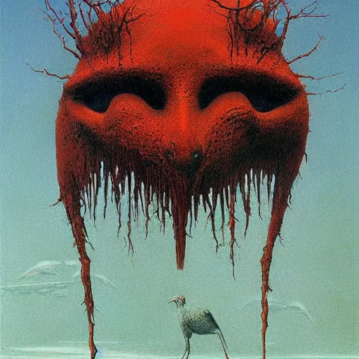 Image similar to a bird monster painted by zdzisław beksinski