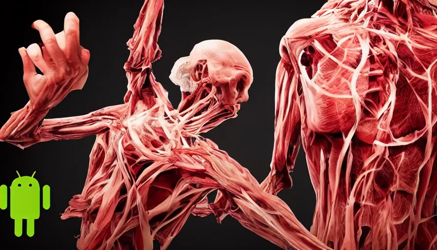 Image similar to big budget horror movie the body worlds android