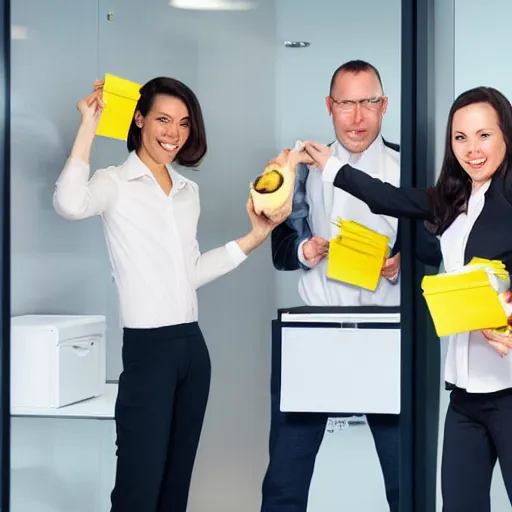 Image similar to monkeys as employees in the cubical offices, throwing bananas and folders on clients