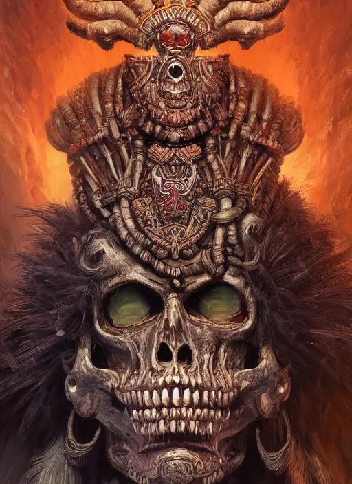 Image similar to digital _ painting _ of _ ah puch mayan god of death _ by _ filipe _ pagliuso _ and _ justin _ gerard _ symmetric _ fantasy _ highly _ detailed _ realistic _ intricate _ port