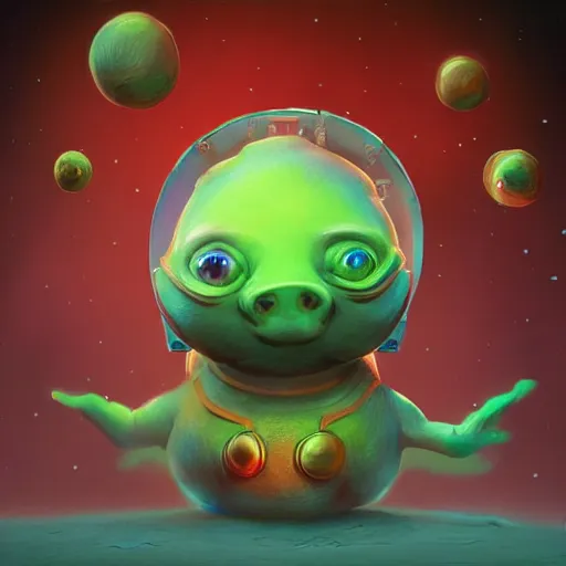 Image similar to 3D Fantasy Cute and adorable alien piggy in space, bright stars, Smooth 3D Illustration, soft render, Servando Lupini, Daniil Kudriavtsev, handpaint texture, Blender, 3DCoat