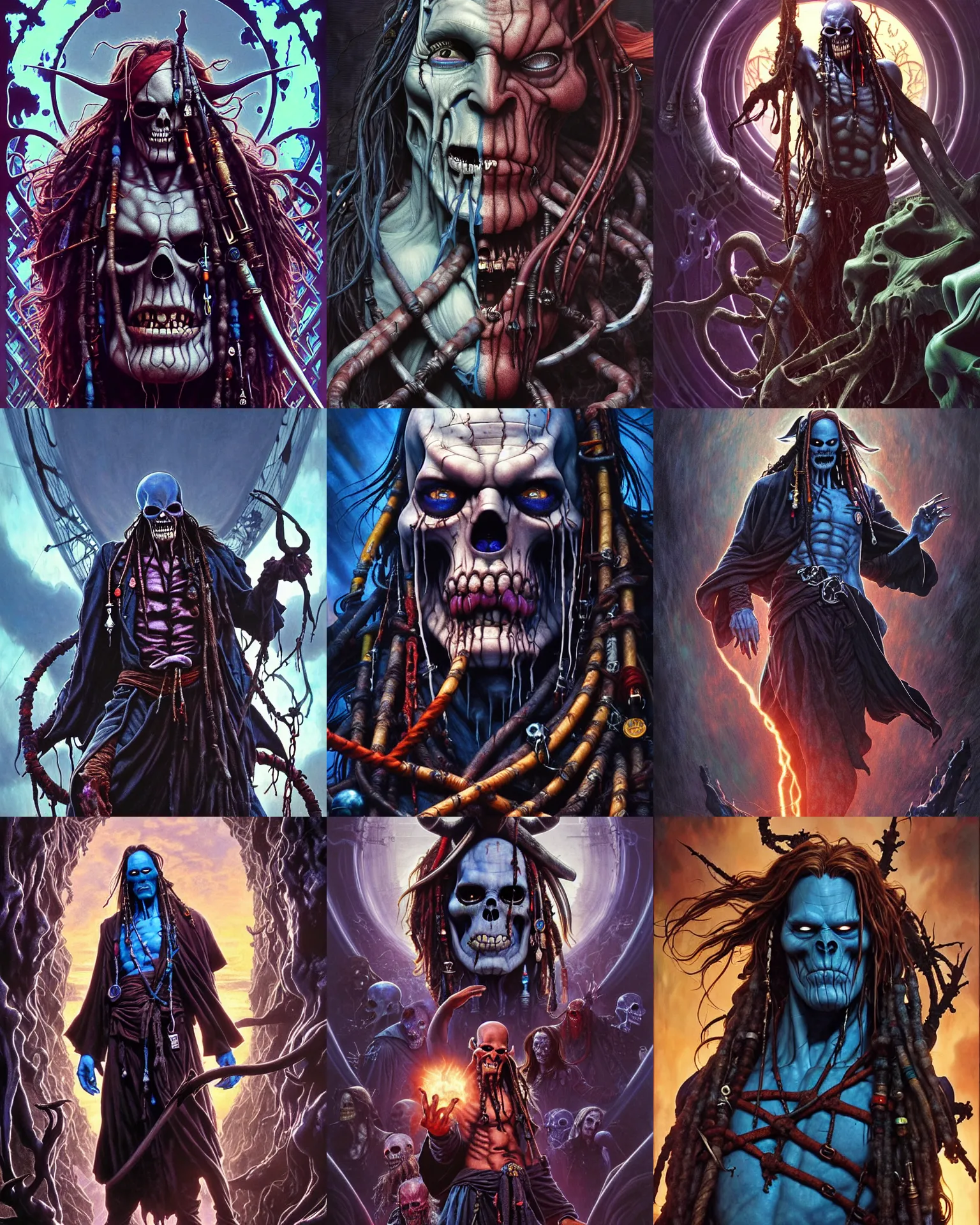 Prompt: the platonic ideal pirates of the caribbean of cletus kasady ultimate carnage thanos dementor doctor manhattan chtulu nazgul, detailed, intricate, hyperrealism, intense, scary, decay, dmt, art by brock hofer and artgerm and greg rutkowski and alphonse mucha