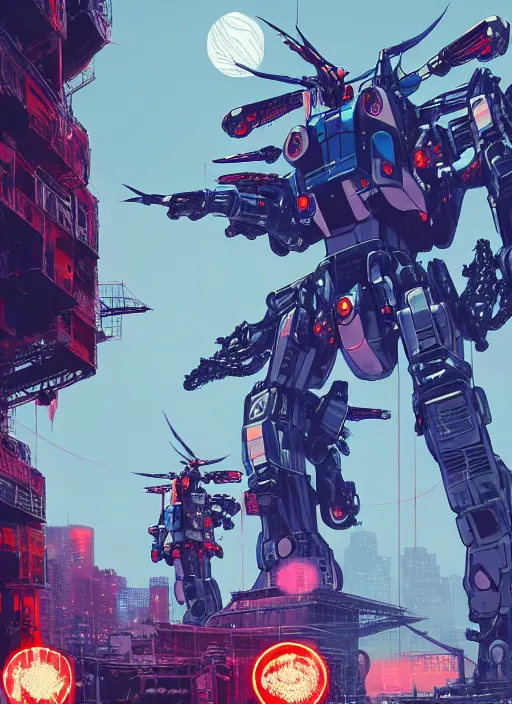 Image similar to intricate digital artwork of a giant japanese anime war mecha by simon stalenhag, by nuthin'but mech, by kallamity sketchbook, inspired by metal gear solid, neon factory background, octane render, cgstation, 4 k resolution