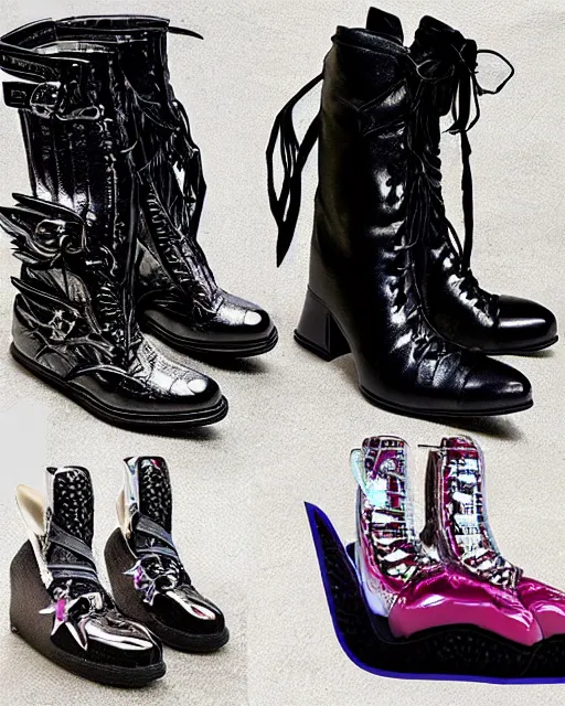 Image similar to One pair of shoes stylish shoe design, killer boots, scorpions, spiders, high soles, battle shoes, metal, heavy metal rave shoes