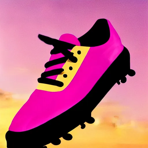 Prompt: a photoshoot for a new golf le fleur shoe designed by travis scott, 8 k concept art, golden hour, vintage, pink skies, cloudy, dreamy, extremely detailed