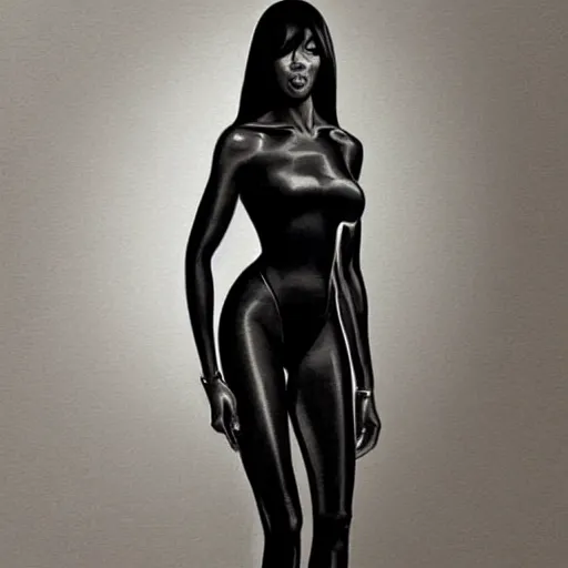 Image similar to full figure ultra realistic illustration, naomi campbell wearing a black pantsuit in a new york city office, intricate, elegant, highly detailed, digital painting, artstation, concept art, smooth, sharp focus, illustration, art by artgerm and greg rutkowski and alphonse mucha