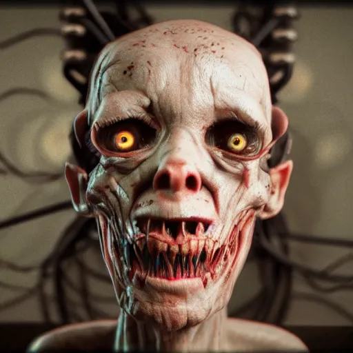 Image similar to horror animatronic, by wlop, 8 k, super detailed, octane render, vfx, super realistic, unreal engine