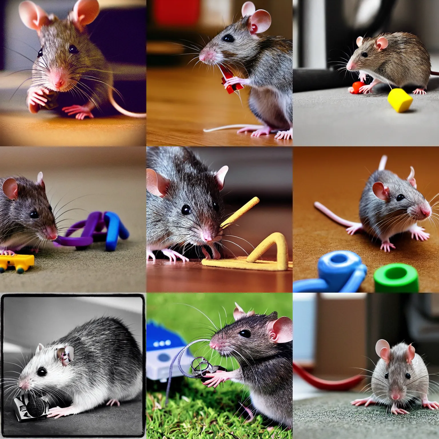 Prompt: “rat terror playing with a toy wagging their tail”