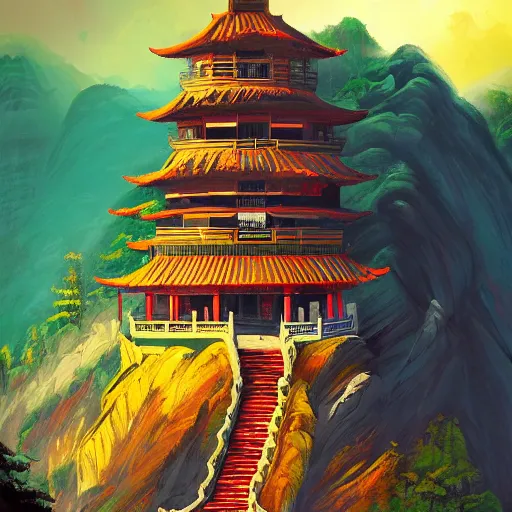 Prompt: chinese buddhist temple on the side of a mountain by anato finnstark, by alena aenami, by john harris, by ross tran, by wlop, by andreas rocha