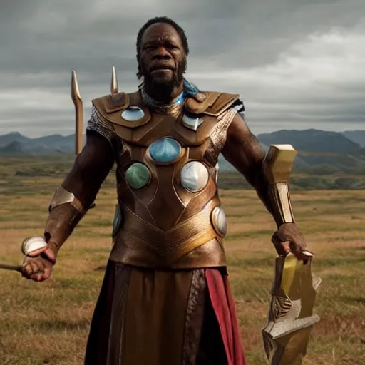 Image similar to film still of Danny Glover playing Heimdall in Thor, 4k