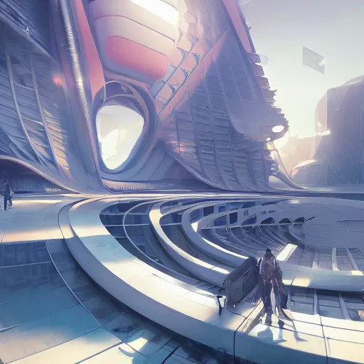 Image similar to neo brutralism, futuristic architectural art, colorful, hyperrealistic, cgsociety, octane render, 8k, realistic depth, 3D feeling, sunlight, shadows, reflections, romanticism, 3D, realistic depth, in the style of Akihiko Yoshida and Greg Rutkowski