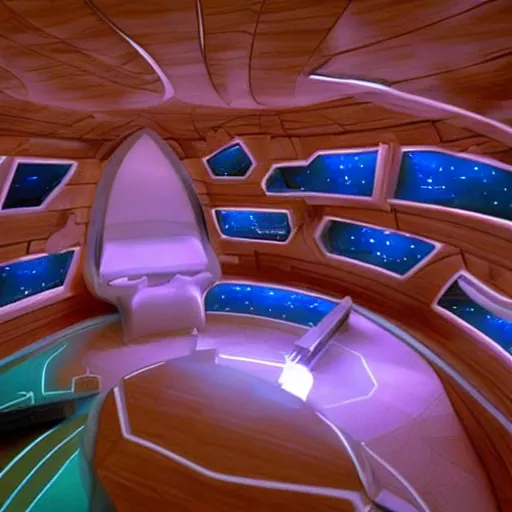 Prompt: inside the cabin of a futuristic starship