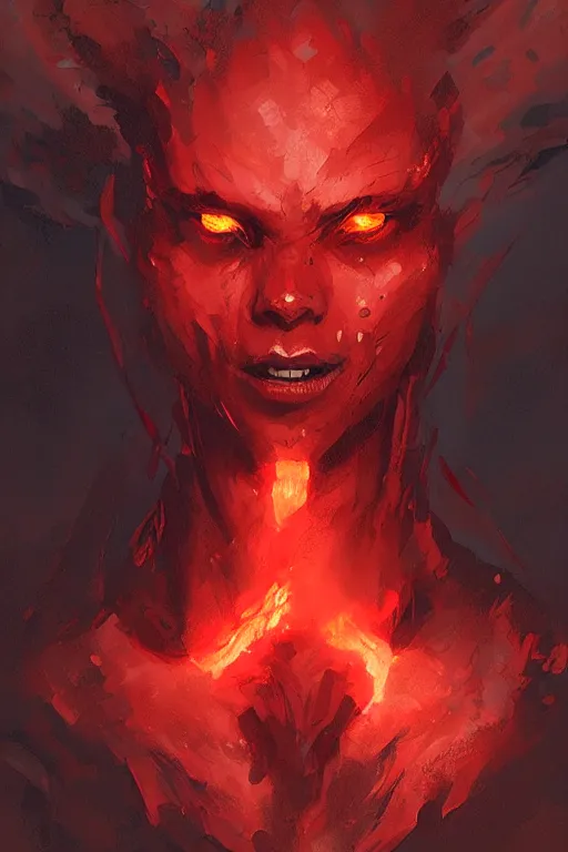 Prompt: a portrait of a red fire demon by greg rutkowski, trending on artstation