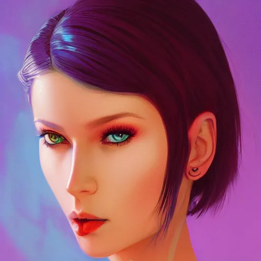 Prompt: half - voidcore symmetrical woman with cute - fine - face, pretty face, multicolored hair, realistic shaded perfect face, extremely fine details, by realistic shaded lighting, dynamic background, poster by ilya kuvshinov katsuhiro otomo, magali villeneuve, artgerm, jeremy lipkin and michael garmash and rob rey, pascal blanche, riot games