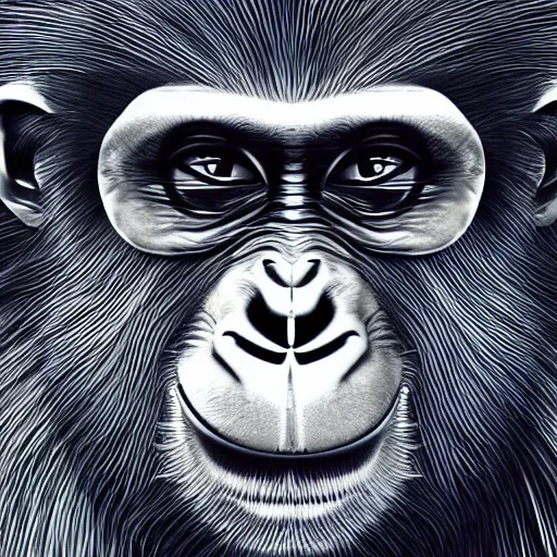 Prompt: modern art abstract portrait of an ape monkey, futuristic style, visible brush strokes, very abstract