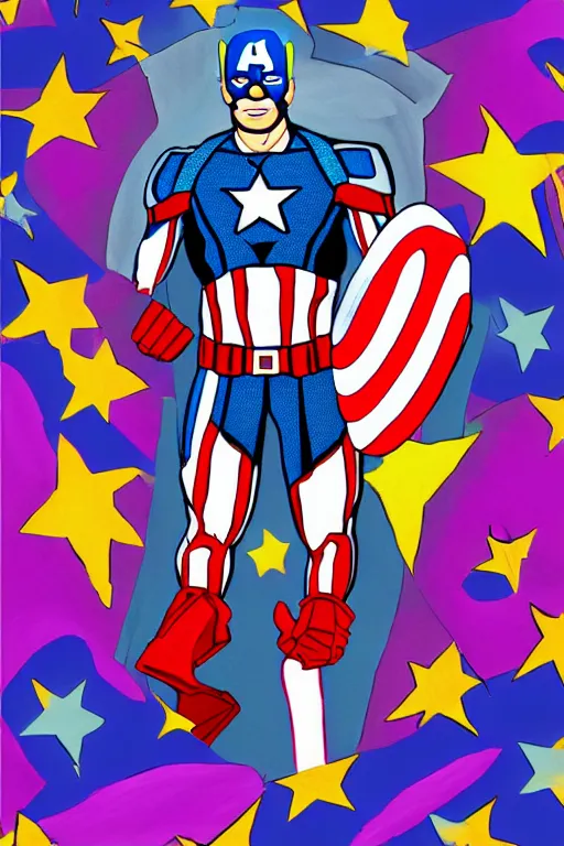 Prompt: Captain America high quality digital painting in the style of Lisa Frank