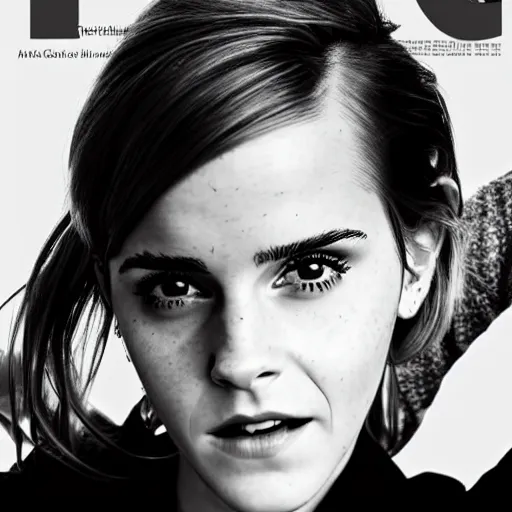 Image similar to Emma Watson sitting in chair for GQ, XF IQ4, 150MP, 50mm, f/1.4, ISO 200, 1/160s, natural light, Adobe Photoshop, Adobe Lightroom, DxO Photolab, Corel PaintShop Pro, rule of thirds, symmetrical balance, depth layering, polarizing filter, Sense of Depth, AI enhanced, HDR