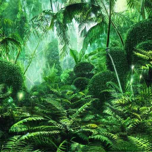 Image similar to a technological rainforest,