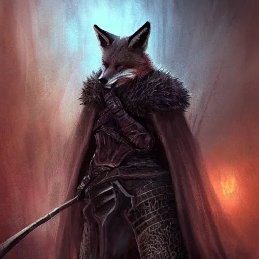 Image similar to a fox in elden ring, elden ring, dark souls, epic fantasy art