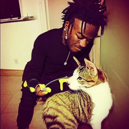 Image similar to lil uzi vert feeding a cat