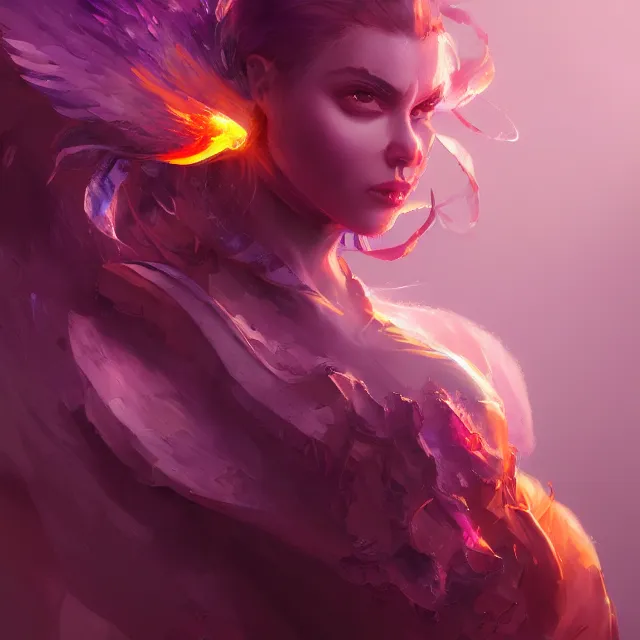 Prompt: violet phoenix, artstation, illustration, concept art, high quality,