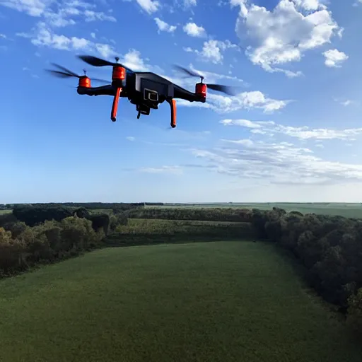 Image similar to drone's flying above countryside in an optopus formation