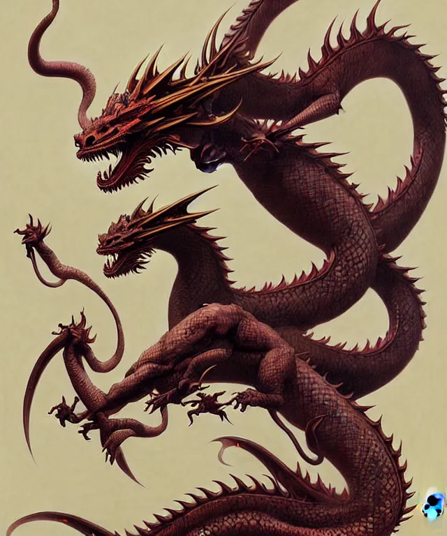 Prompt: japanese style dragon in the style of peter mohrbacher, wayne barlowe, gustav moreau, bussiere, roberto ferri, santiago caruso, luis ricardo falero, austin osman spare,