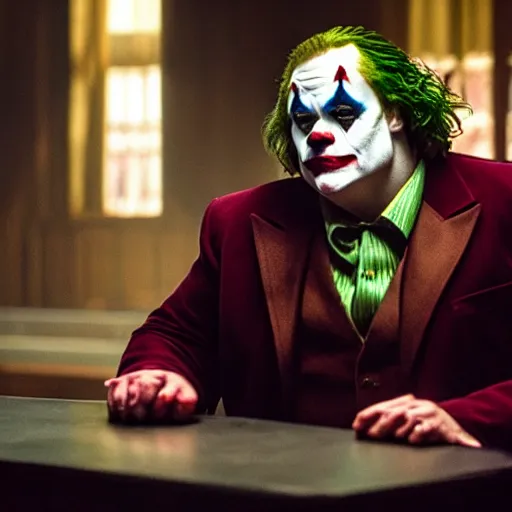 Image similar to stunning awe inspiring chris farley as the joker movie still 8 k hdr atmospheric lighting