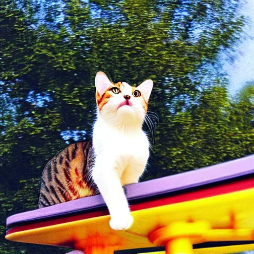 Image similar to !!! cat!!!, ferris wheel, feline, sitting, riding, funny, award winning photo, realistic,