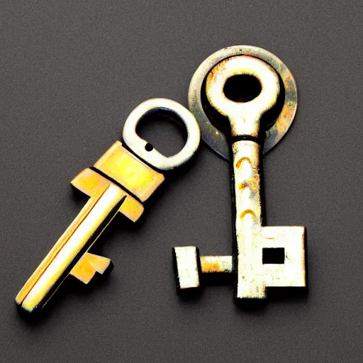 Prompt: a stylised old metal key, key is on the center of the image, rpg game inventory item, on the white background