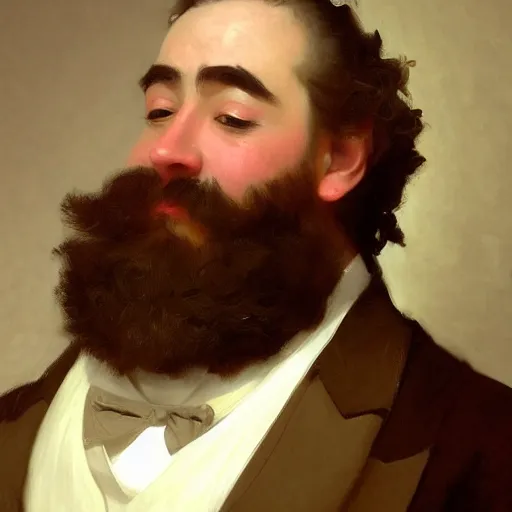 Image similar to detailed portrait painting of gentleman fantasy dwarf wearing brown tuxedo by William-Adolphe Bouguereau, trending on artstation