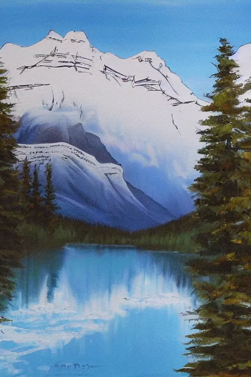 Image similar to bob ross painting of banff alberta