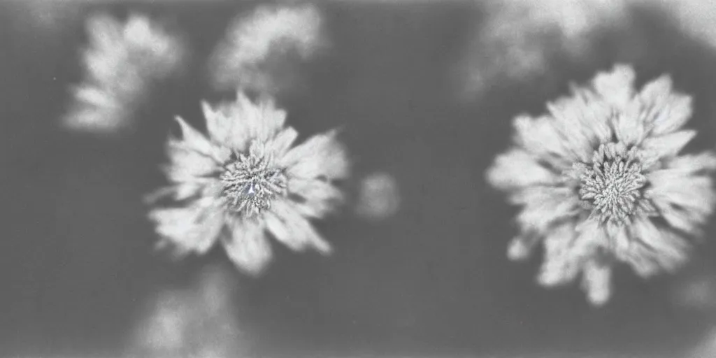 Prompt: close up photography of edelweiss flower, 1. 2 f, 3 5 mm, dark, turning into mountains, 1 9 2 0 s ghost photography